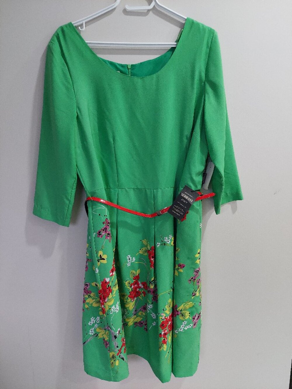 Serrani Italy Size 14 Green Floral Print Dress - with defect
